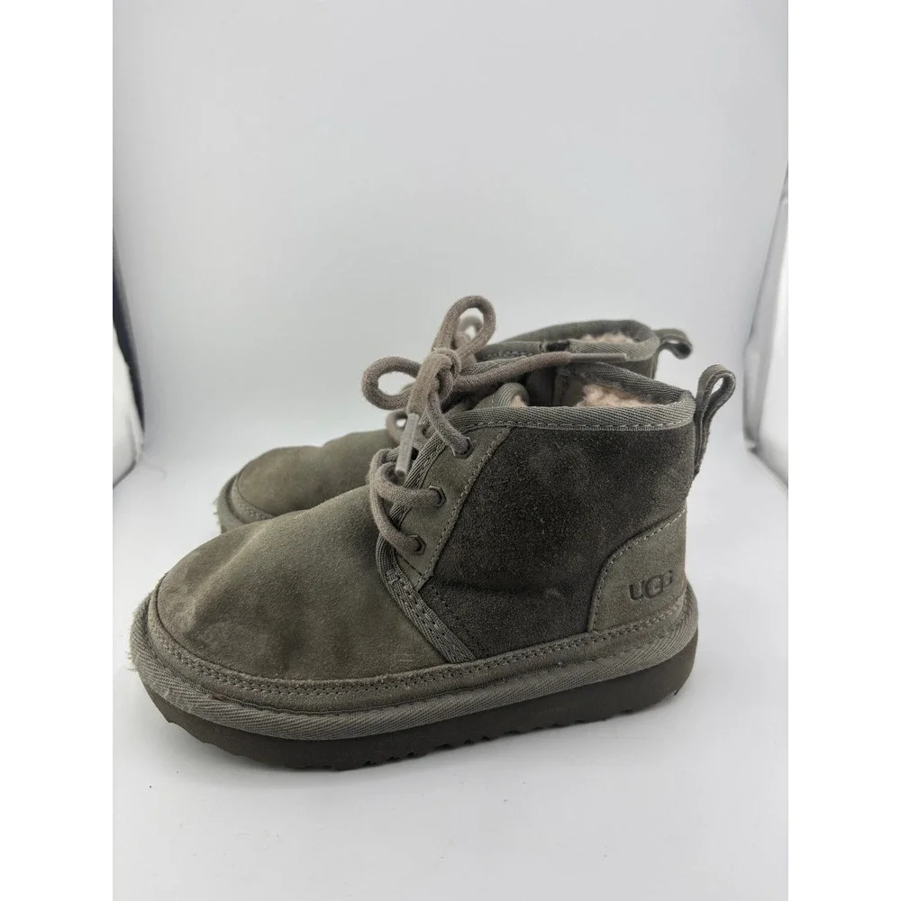 UGG Kids Neumel II Grey Suede Lace Up Zip Chukka Boots Size 11 1017320K